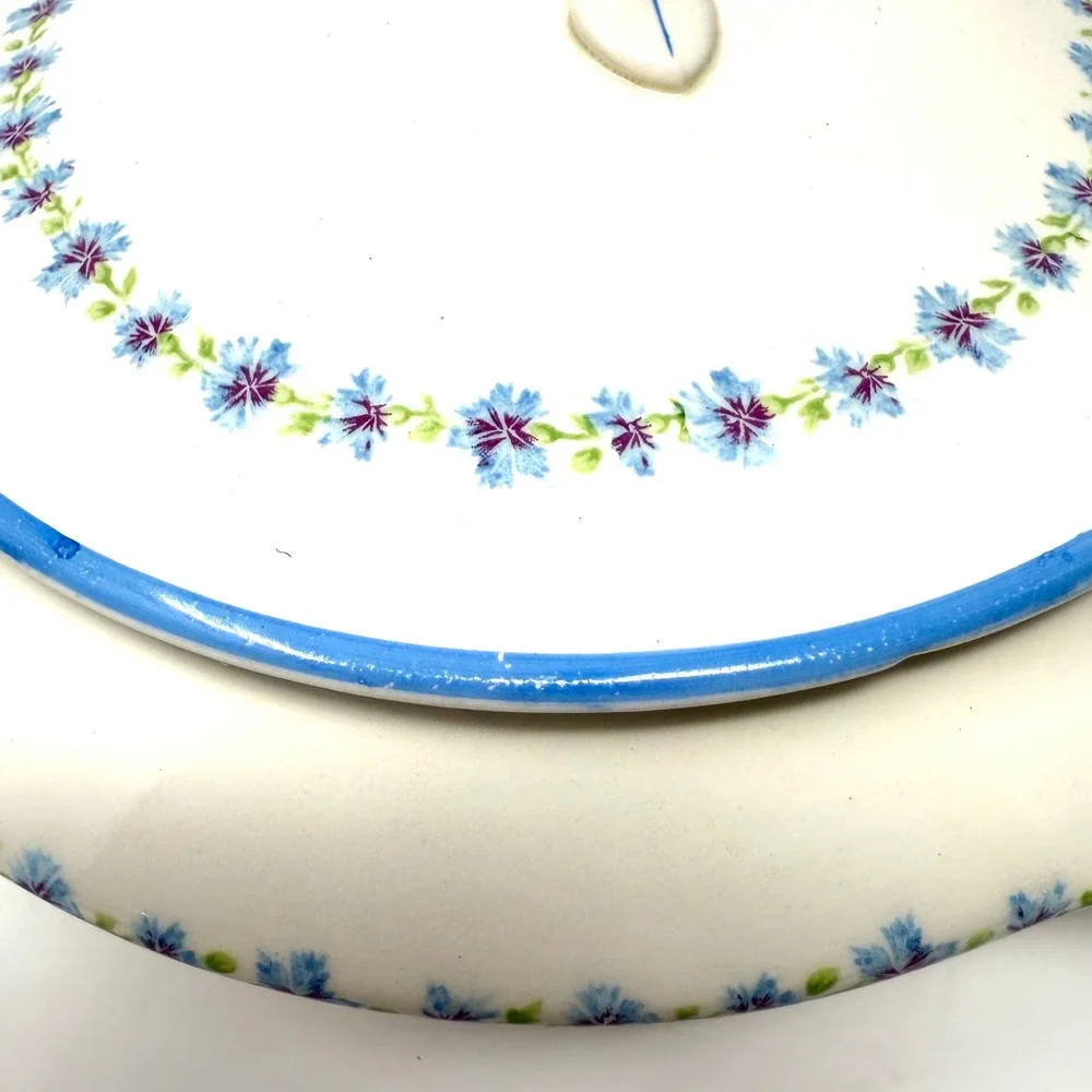 Canonsburg Pottery Bonnie Blue Covered‎ Vegetable Casserole Dish Floral Blue Rim